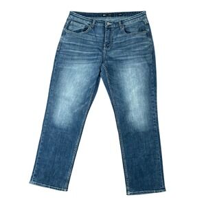 BKE Jeans Nolan Mens 34x30 Relaxed Straight Leg Blue Wash Contrast Stitch Denim